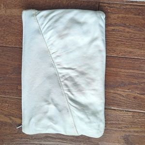 Vintage 1980s white canvas and leather clutch